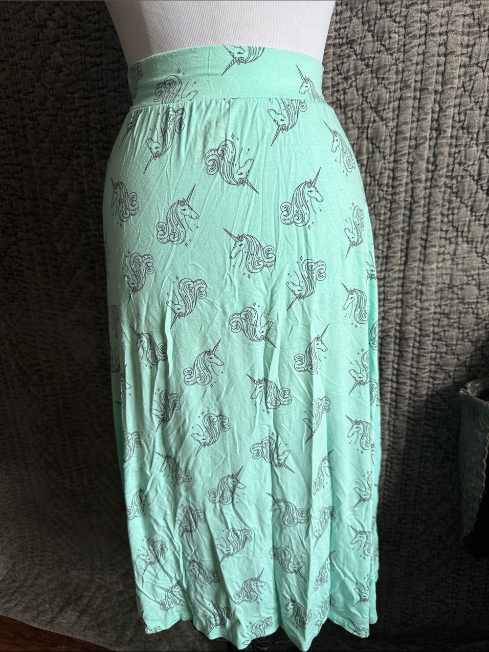 Girls' Mint Green Unicorn Print Skirt - Elastic Waist